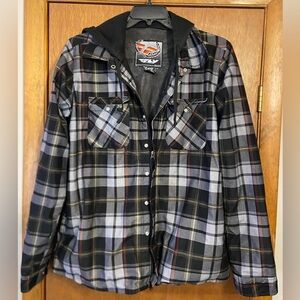 Fly Racing Men's Plaid Shirt Jacket - Black and Gray